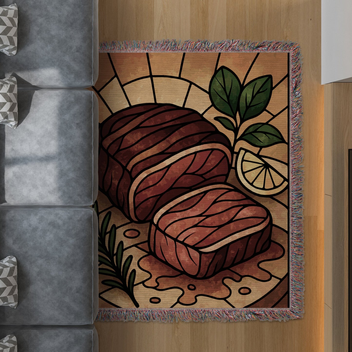 Steak Inspired Rug with Fresh Herbs Design product type