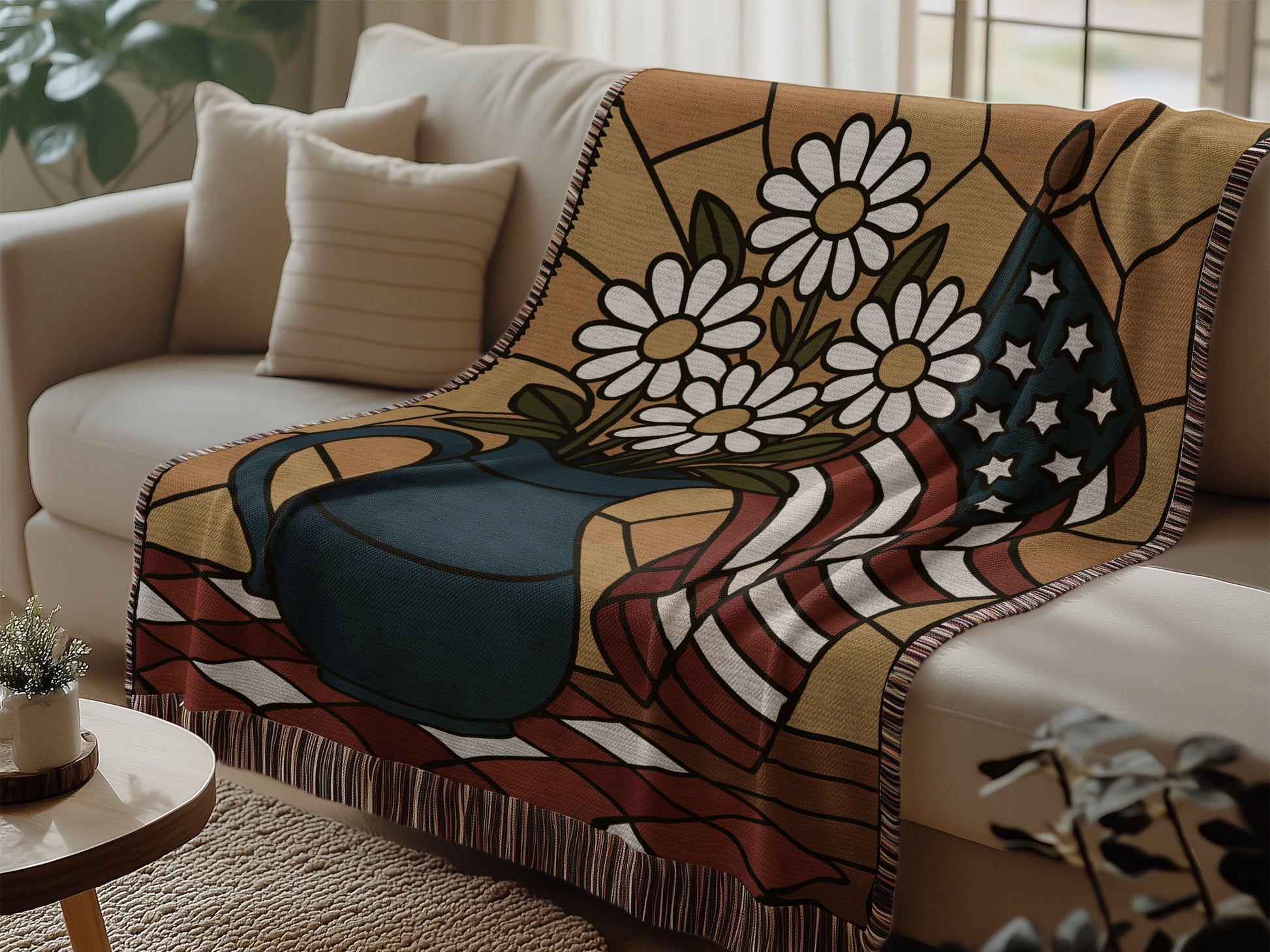 American Flag Watering Can Floral Blanket product type