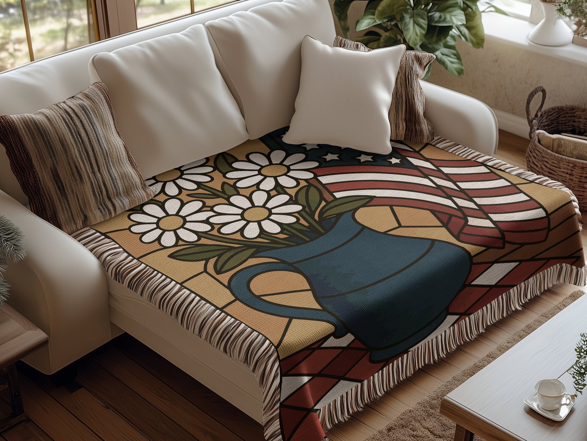 Vibrant Floral American Flag Throw Blanket product type