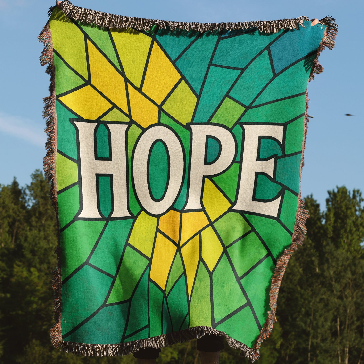 Vibrant Green and Yellow Hope Design Blanket product