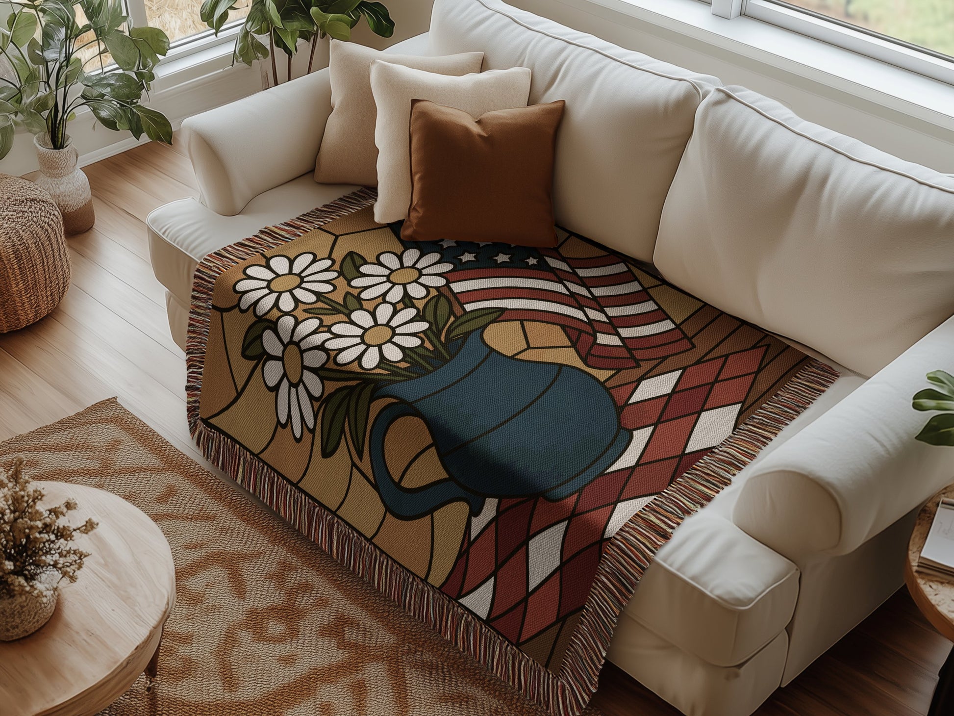 American Flag and Flowers Blanket with Fringe product type