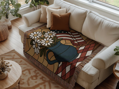 American Flag and Flowers Blanket with Fringe product type