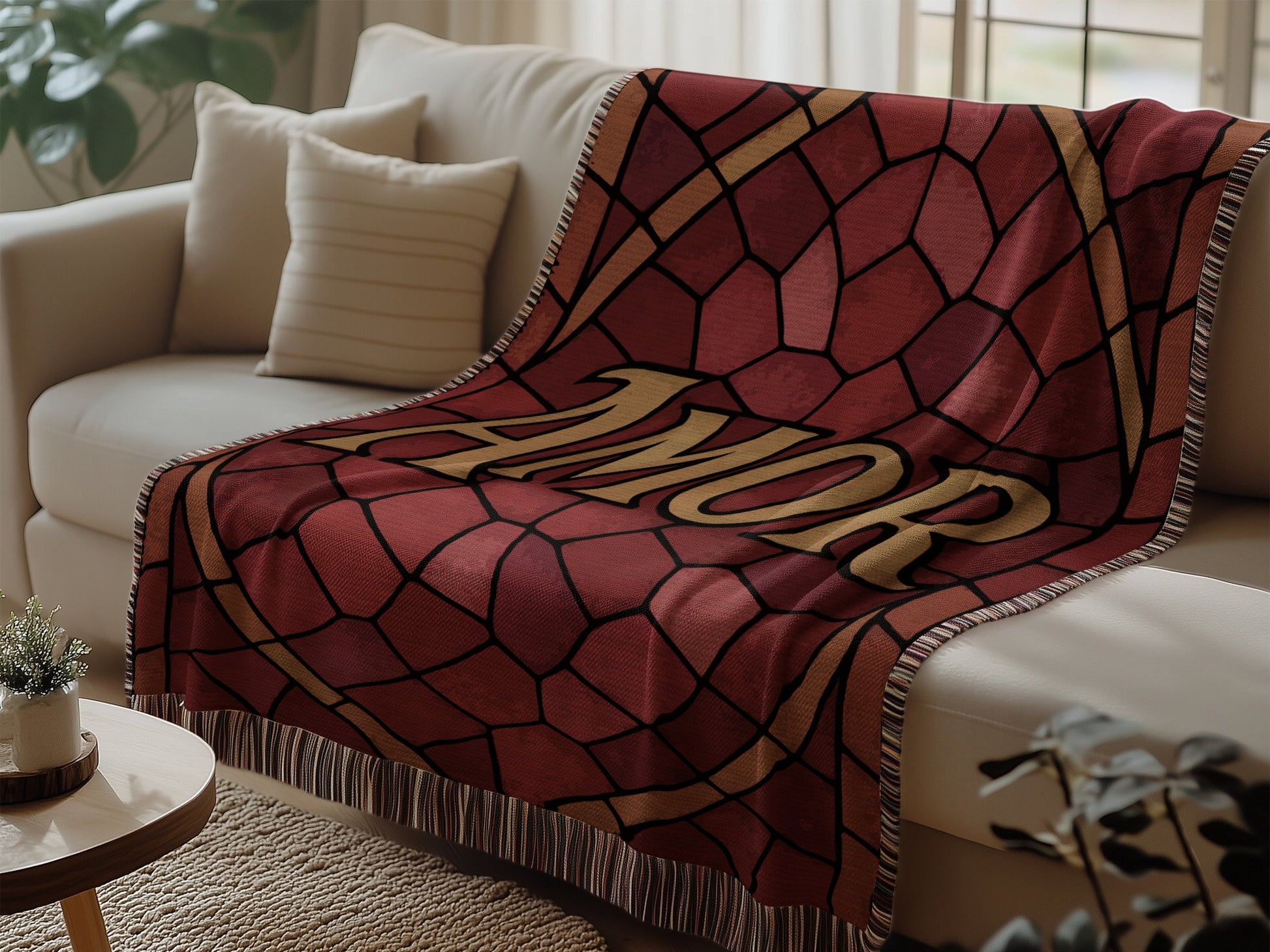 AMOR Red and Brown Geometric Pattern Throw Blanket product