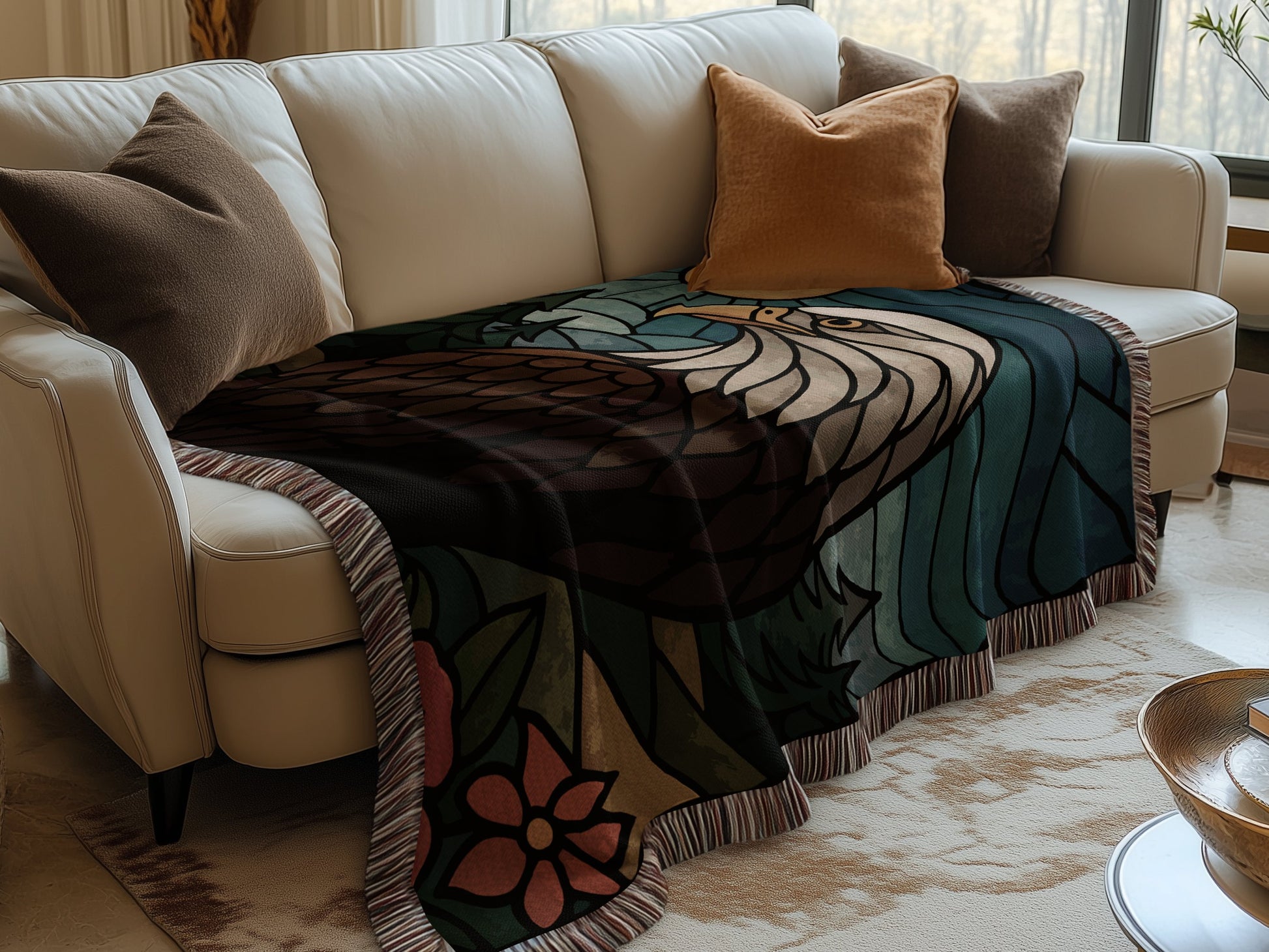 Stained Glass Owl Design Couch Throw Blanket product