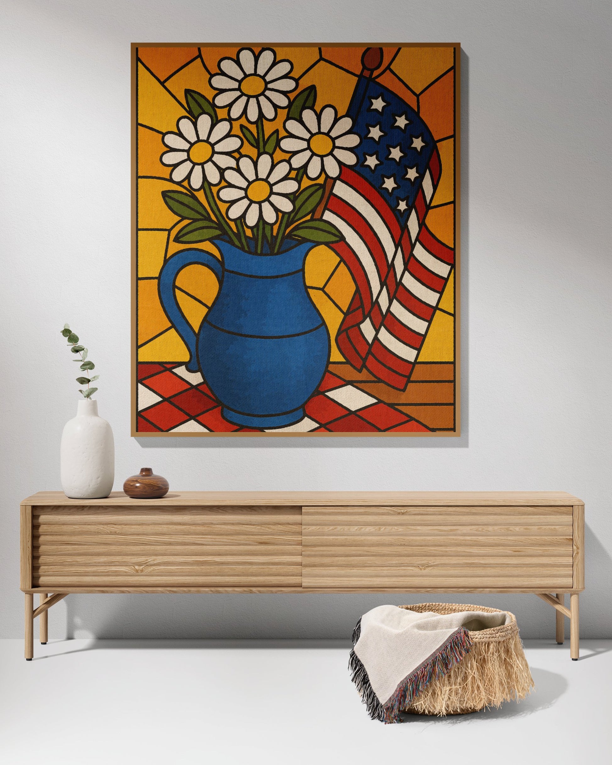 Patriotic American Flag and Flowers Wall Art product type