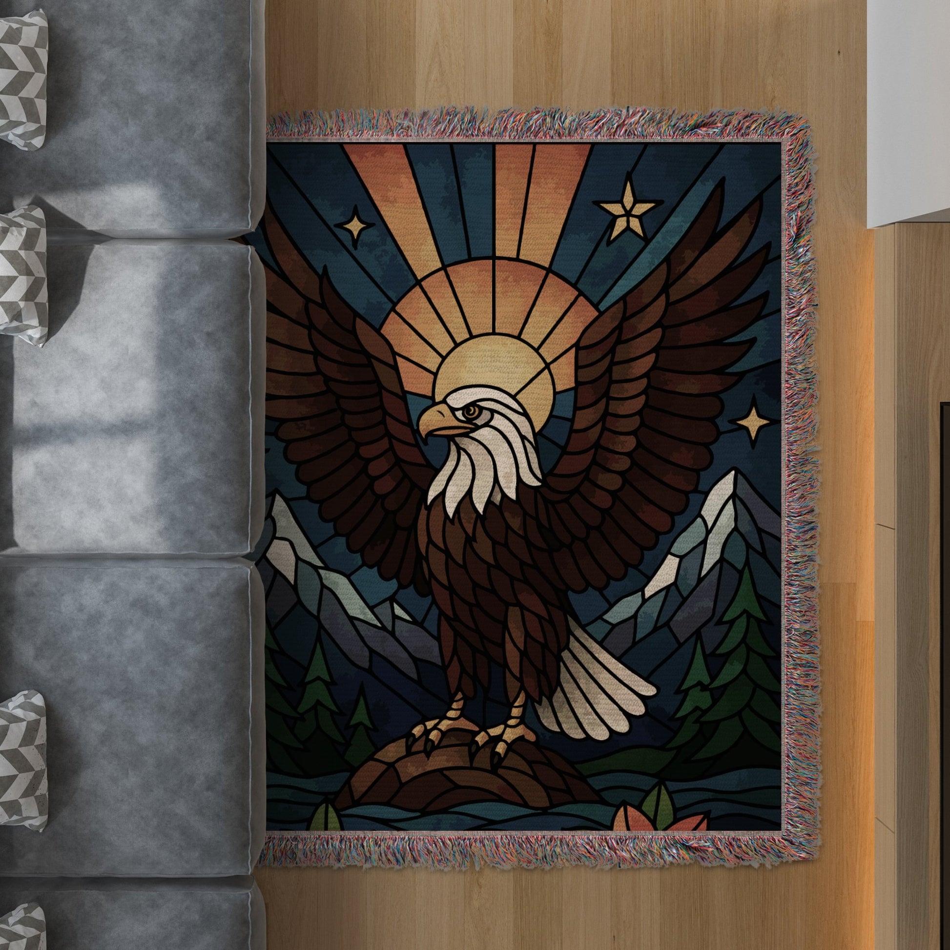 Majestic Eagle Design Mountain Scene Rug product
