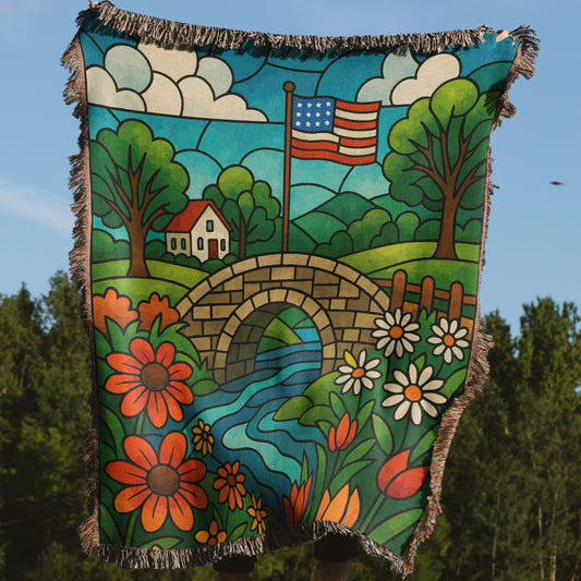 American Flag Garden Bridge Scenic Blanket product
