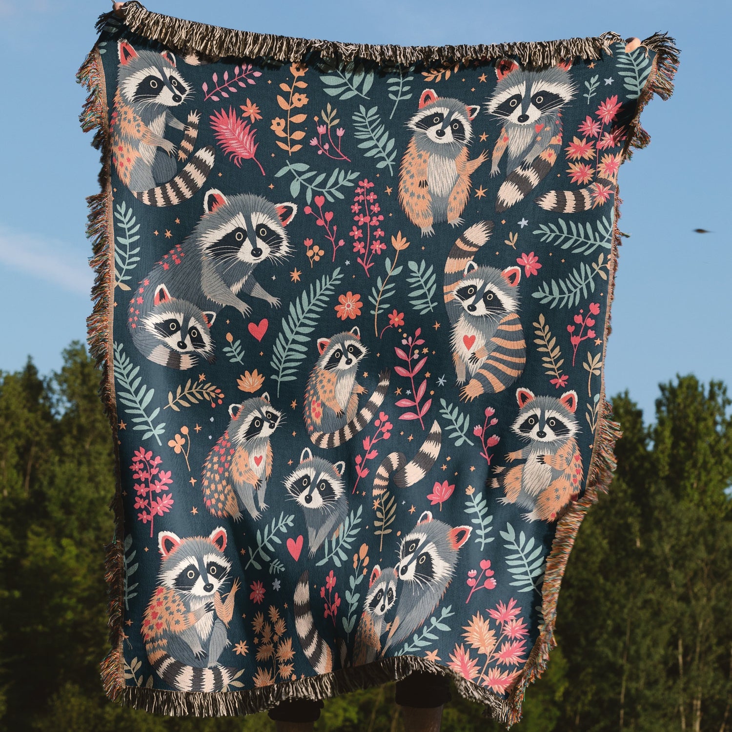 Adorable Raccoon Patterned Blanket Colorful Throw product
