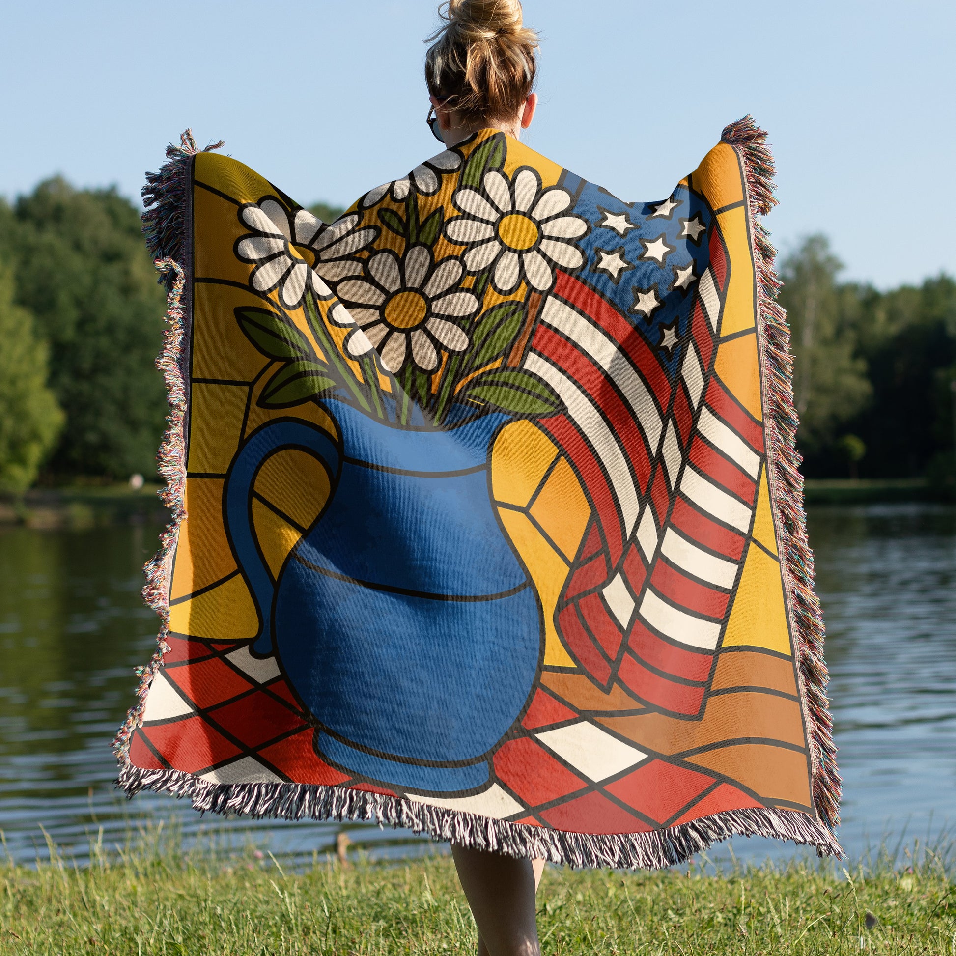 Patriotic Daisy Print Tapestry Blanket  Product