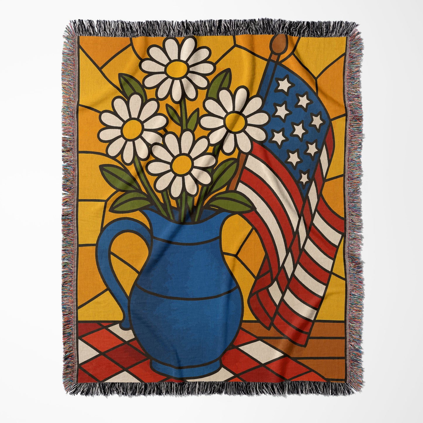 Vintage American Flag and Flowers Throw Blanket product