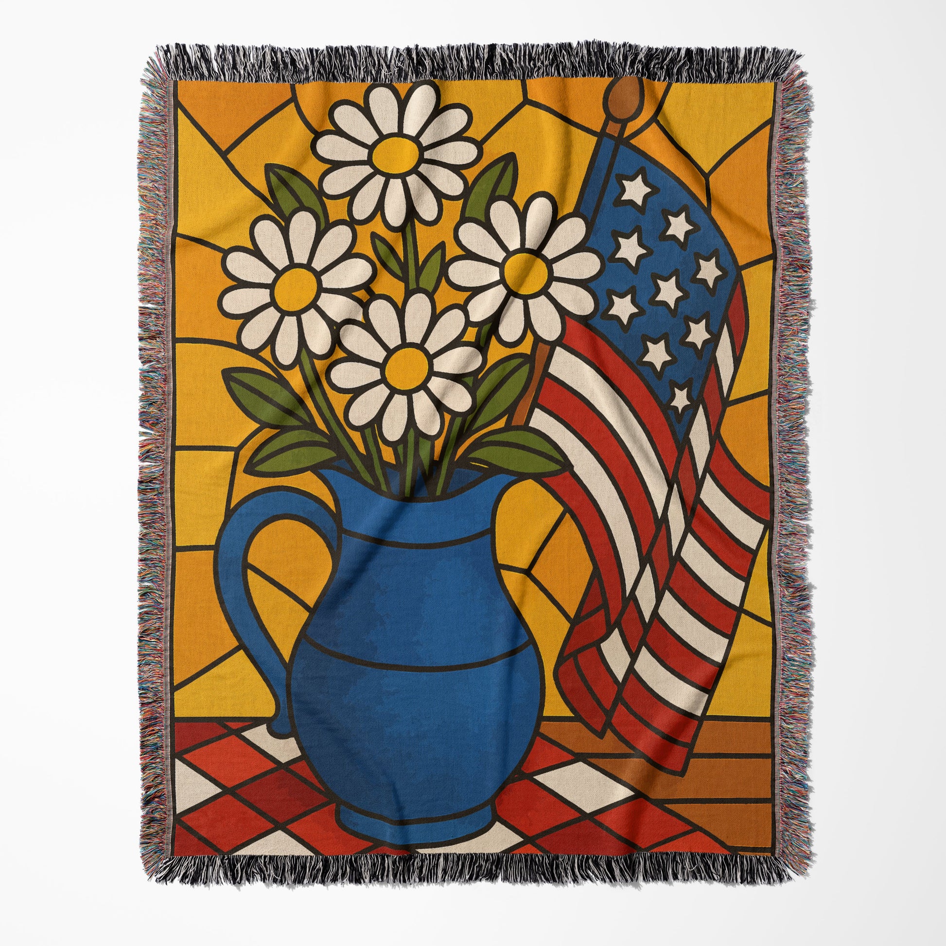 Vintage American Flag and Flowers Throw Blanket product