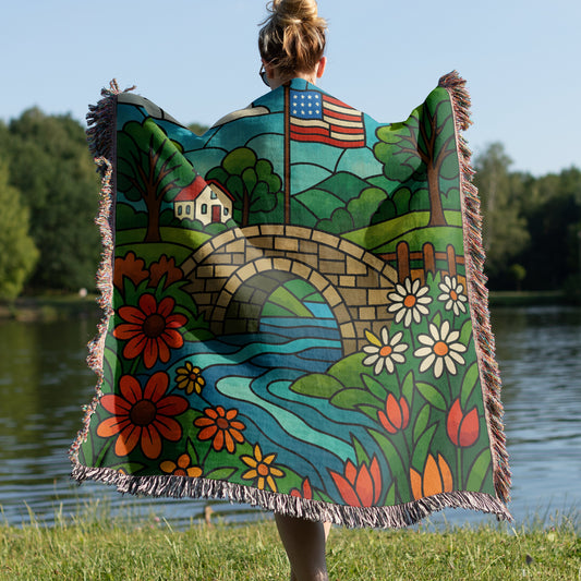 Beautiful Floral and Bridge Scene Blanket product