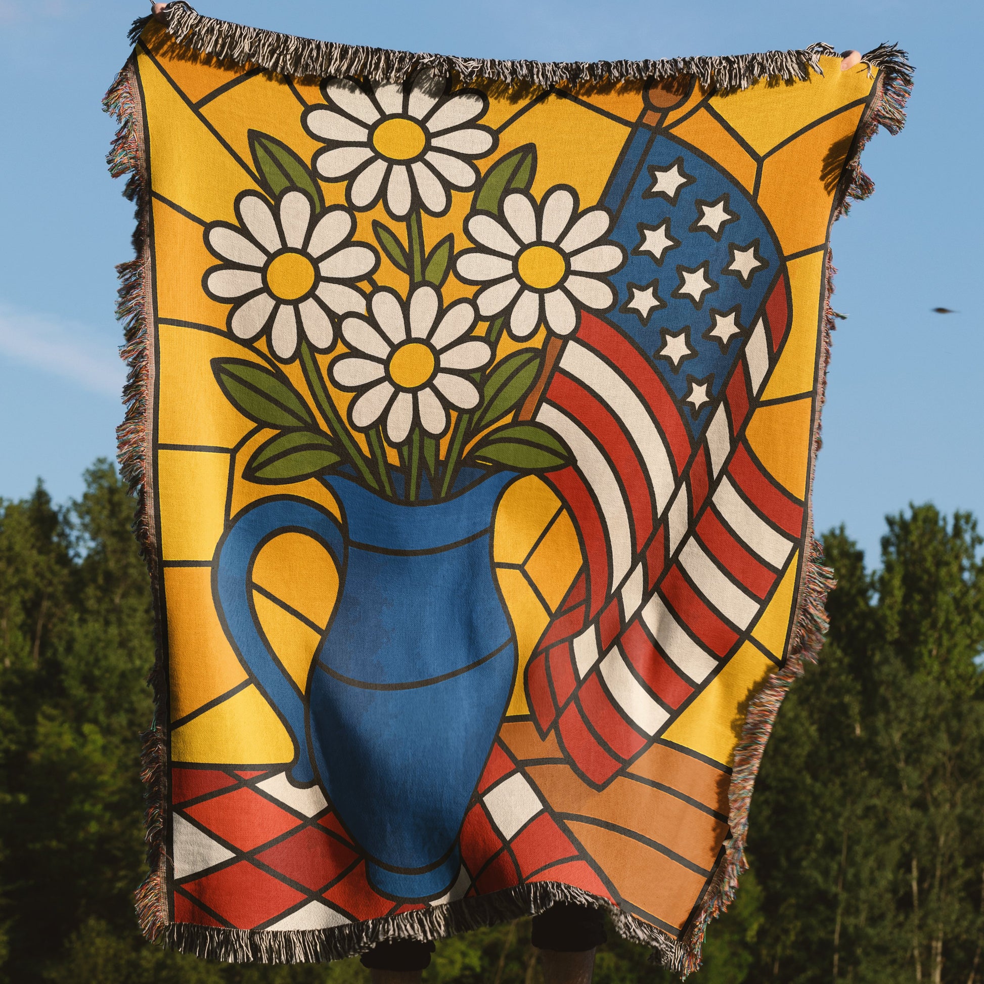 Patriotic Flag and Flowers Tapestry Home Decor Product