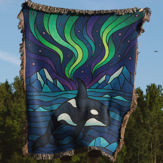 Majestic Orca with Northern Lights design blanket product type